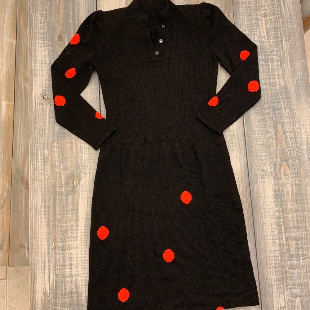 Vintage | Knit Polkadot Drop-waist Dress